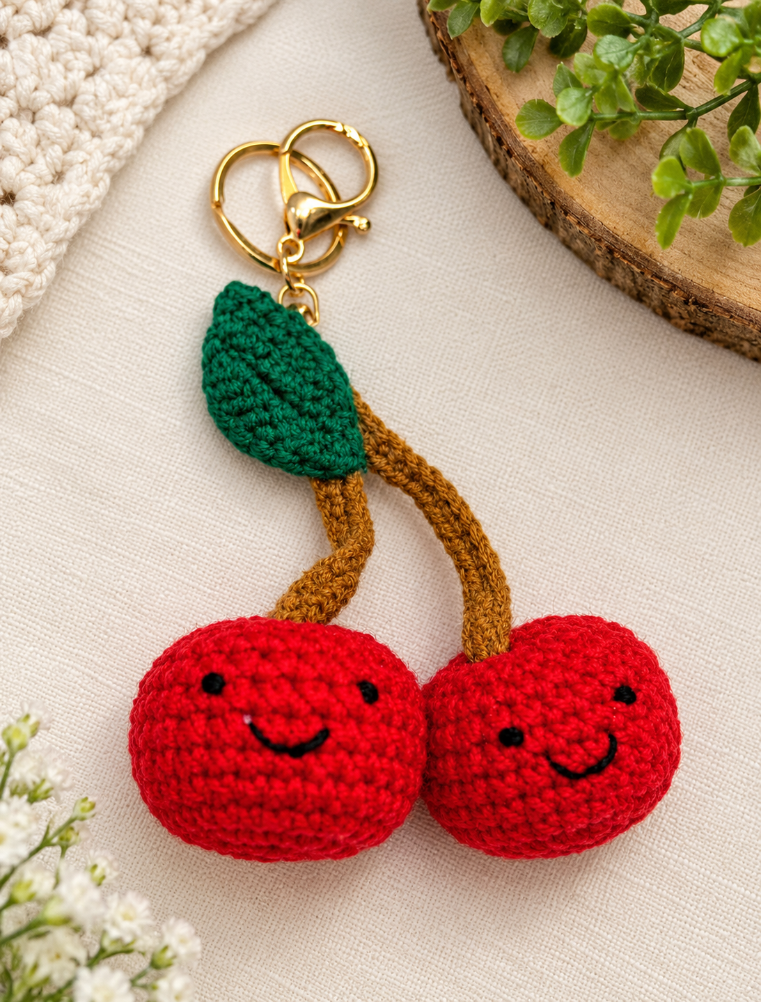 Cherry Love Crochet Keychain handmade product by Voshe Art
