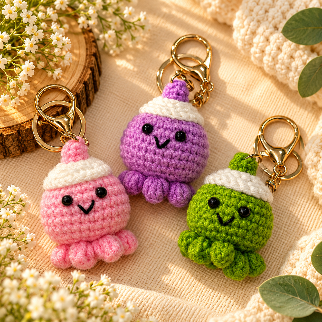 Cutie Octopus Crochet Keychain handmade product by Voshe Art