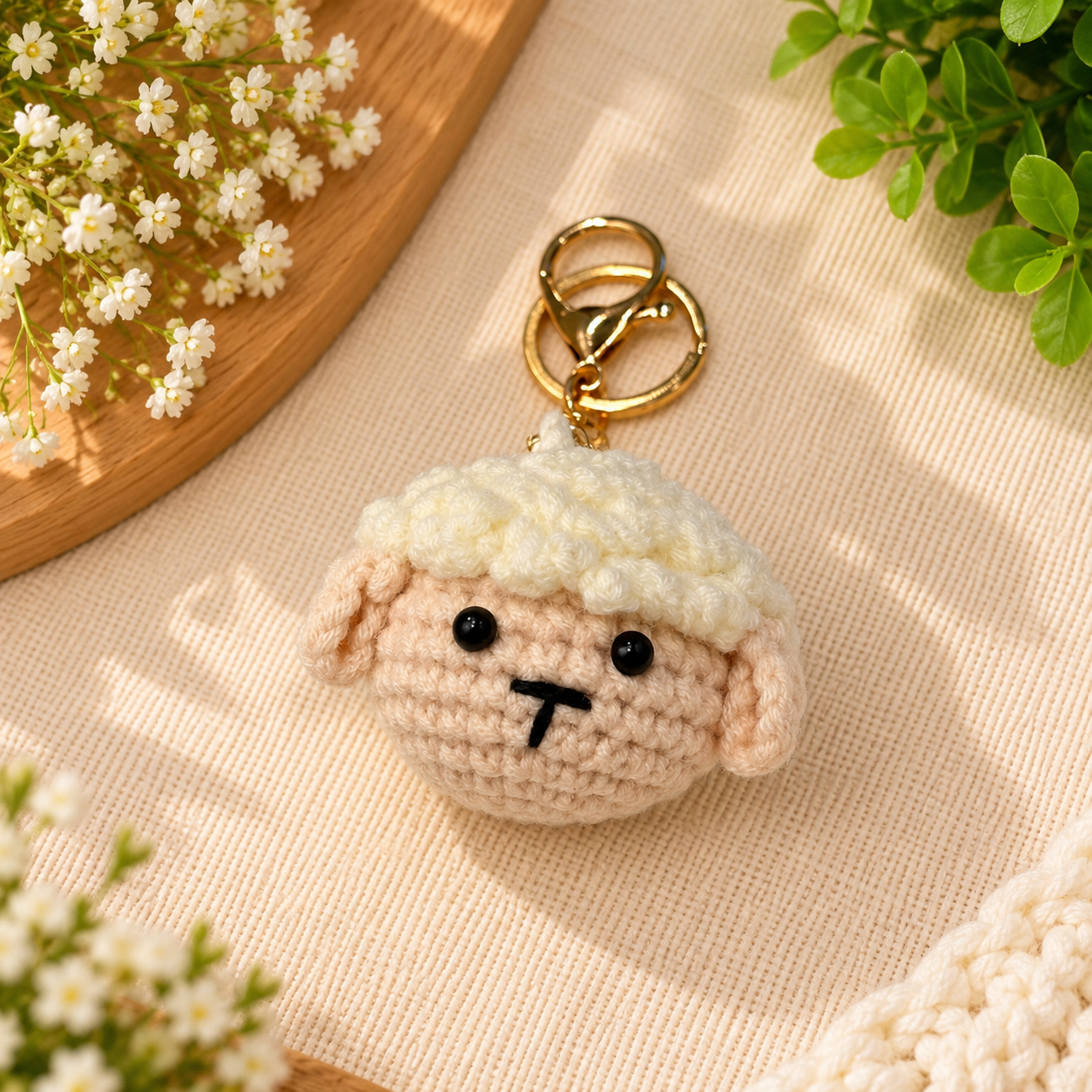 Fluffy Sheep Crochet Keychain handmade product by Voshe Art