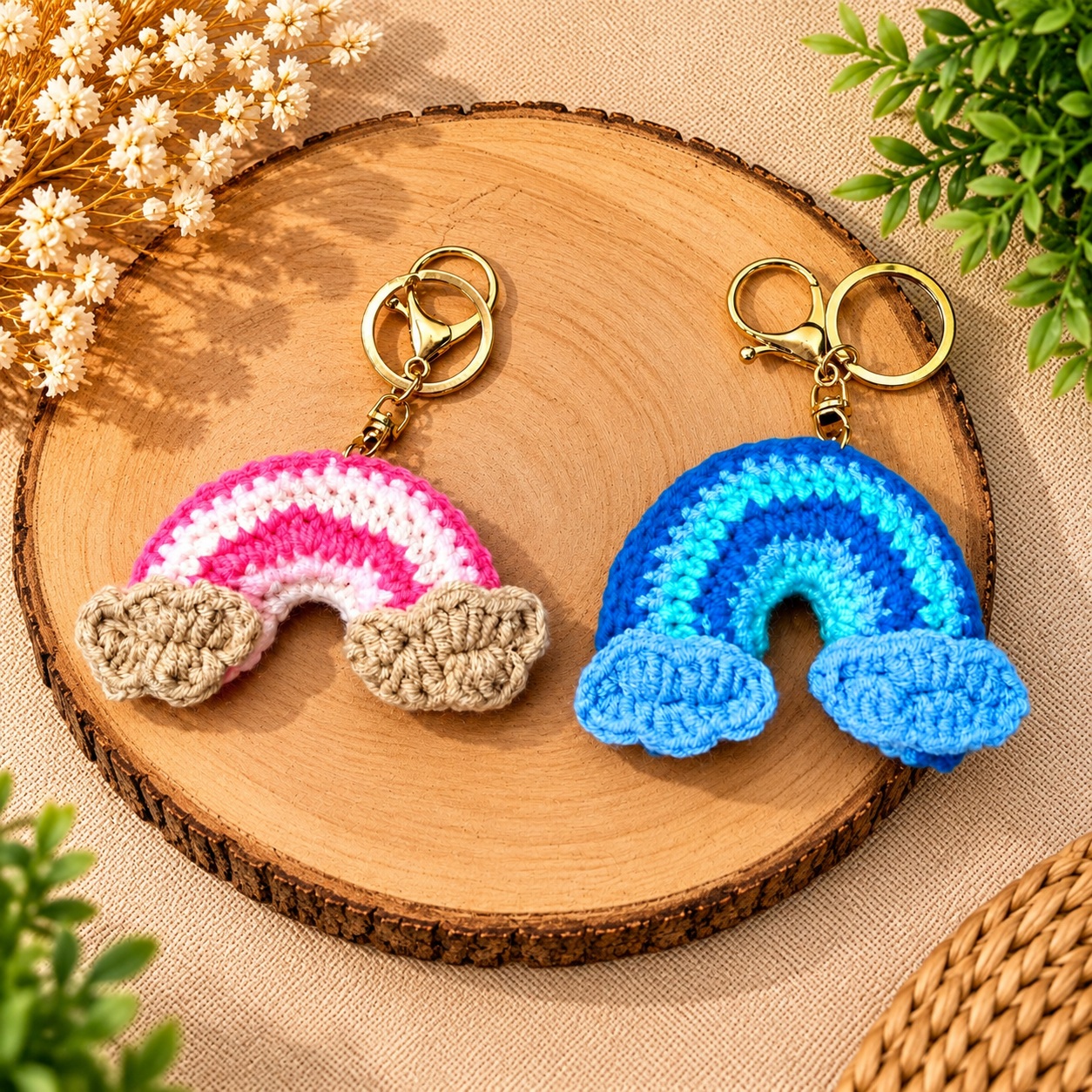 Crochet Rainbow Cloud Keychain handmade product by Voshe Art