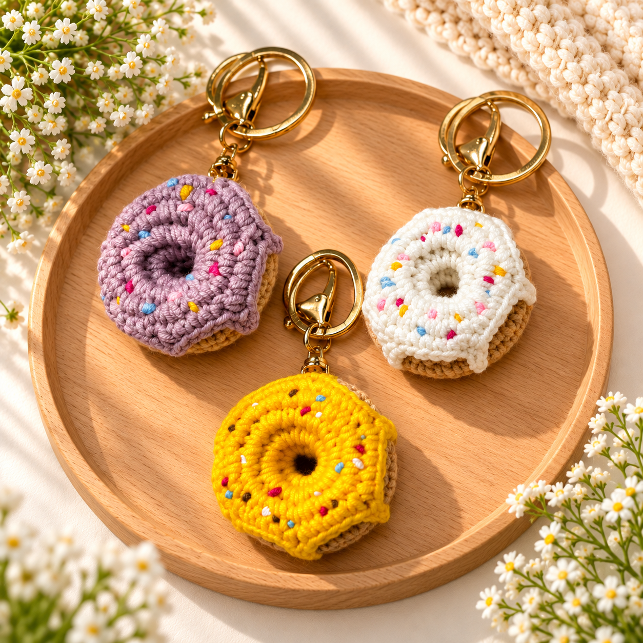 Sprinkle Donut Crochet Keychain handmade product by Voshe Art