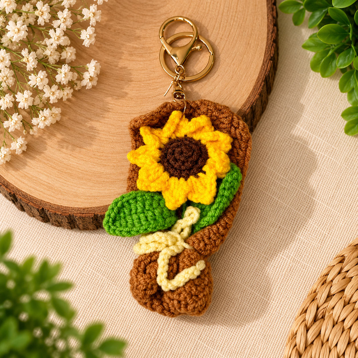 Sunflower Bouquet Crochet Keychain handmade product by Voshe Art