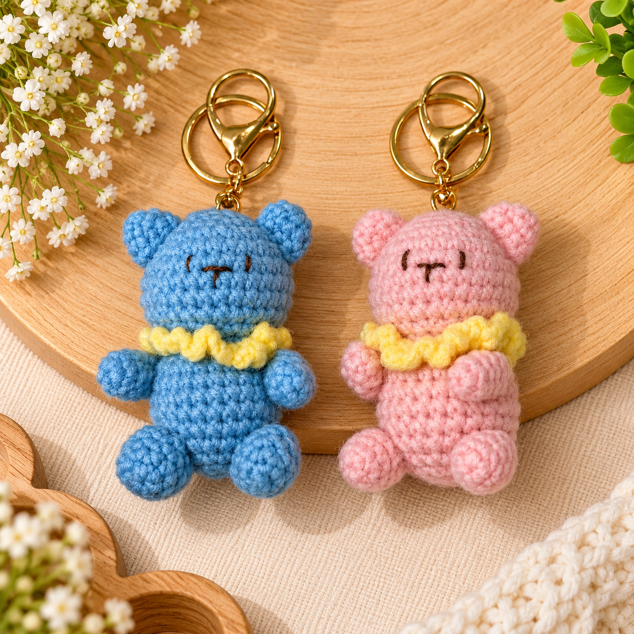 Teddy Bear Crochet Keychain handmade product by Voshe Art