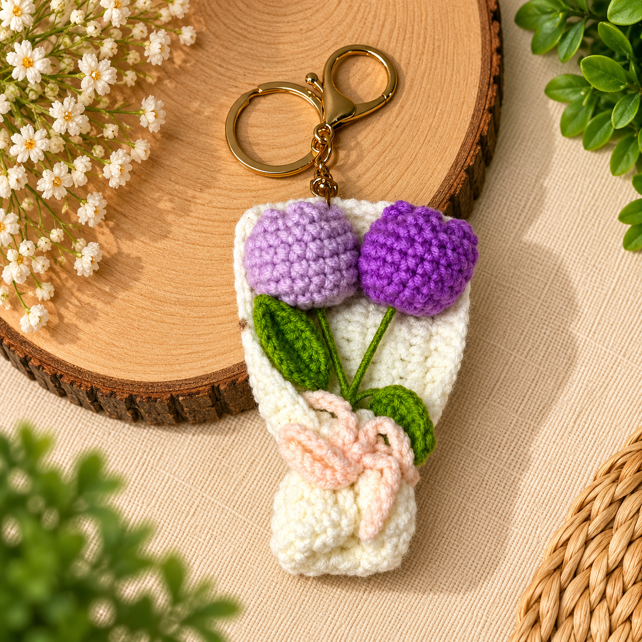 Tulip Bouquet Crochet Keychain handmade product by Voshe Art