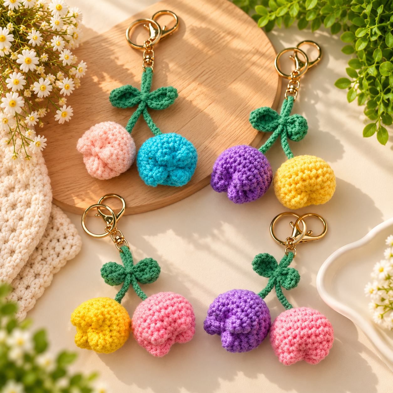 Tulip Duo Crochet Keychain handmade product by Voshe Art